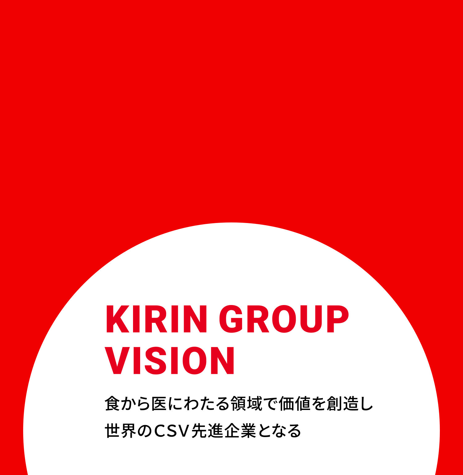 KIRIN GROUP VISION 食から医にわたる領域で価値を創造し世界のCSV先進企業となる